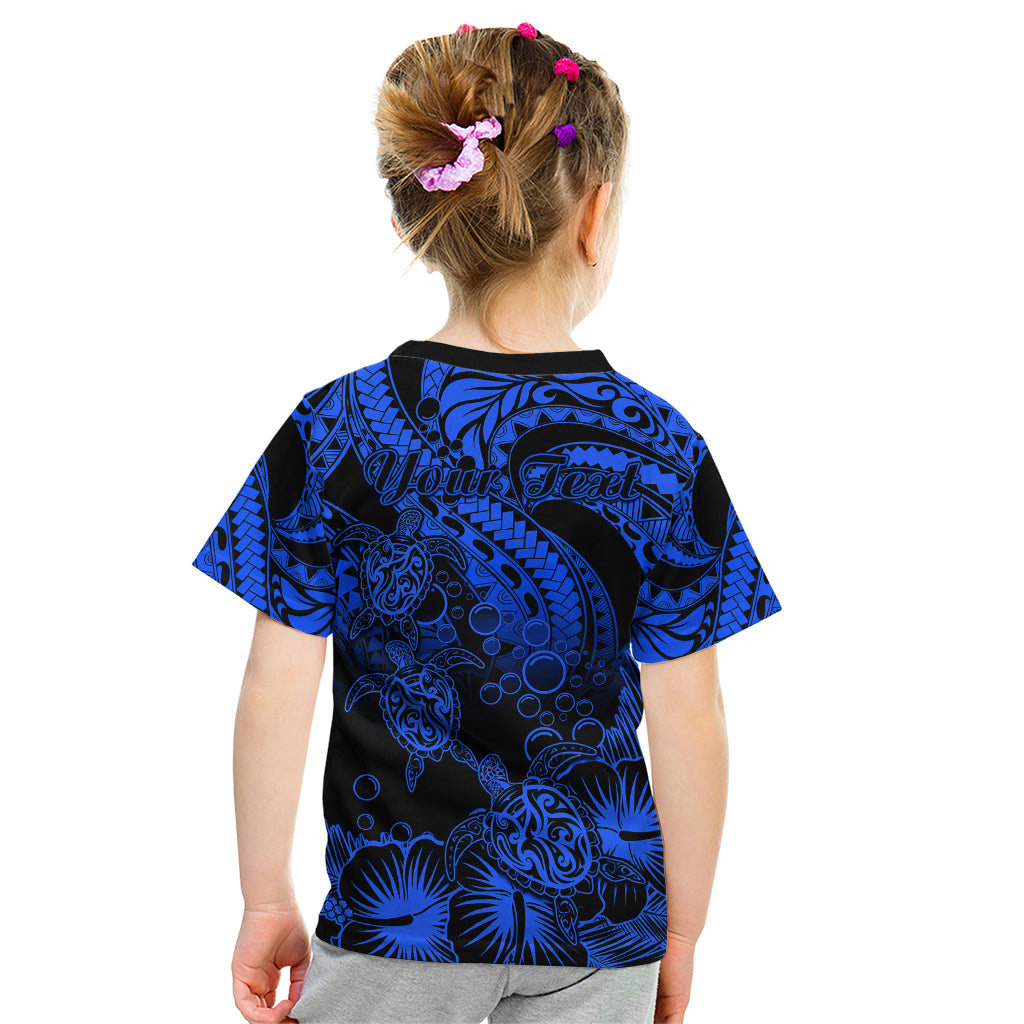 Personalised Polynesian Kid T Shirt Tribal Honu Turtle with Hibiscus Blue Version LT14 - Polynesian Pride