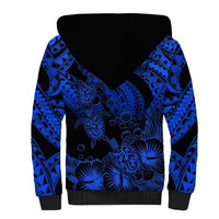 Personalised Polynesian Sherpa Hoodie Tribal Honu Turtle with Hibiscus Blue Version LT14 - Polynesian Pride