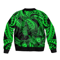 Personalised Polynesian Bomber Jacket Tribal Honu Turtle with Hibiscus Green Version LT14 - Polynesian Pride