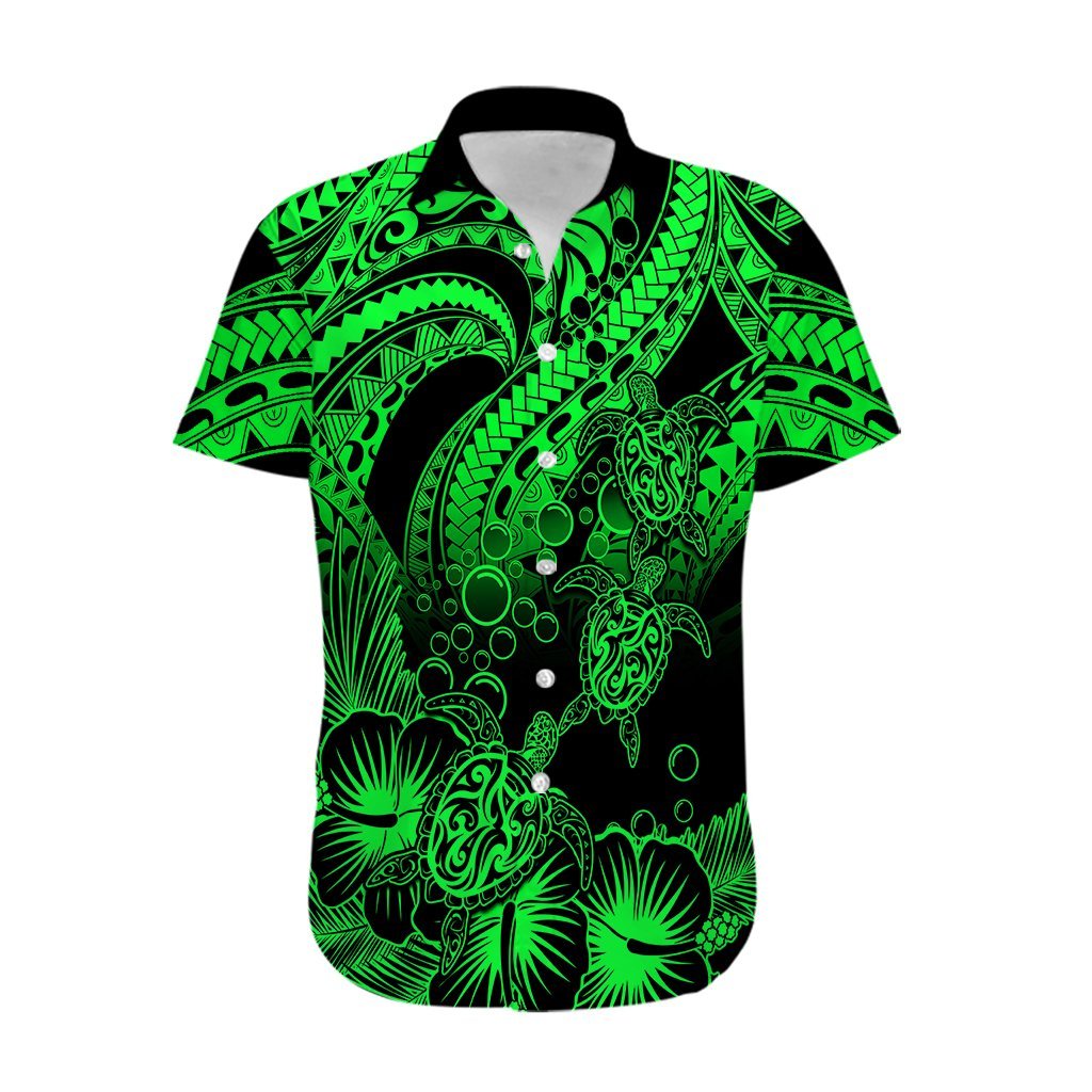Personalised Polynesian Hawaiian Shirt Tribal Honu Turtle with Hibiscus Green Version LT14 Green - Polynesian Pride