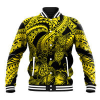 Personalised Polynesian Baseball Jacket Tribal Honu Turtle with Hibiscus Gold Version LT14 Unisex Gold - Polynesian Pride
