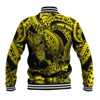 Personalised Polynesian Baseball Jacket Tribal Honu Turtle with Hibiscus Gold Version LT14 - Polynesian Pride