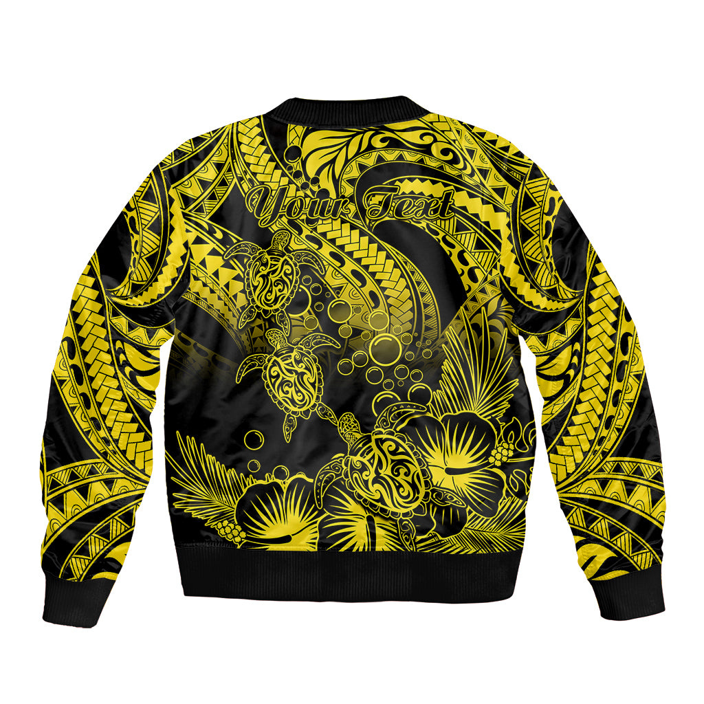 Personalised Polynesian Bomber Jacket Tribal Honu Turtle with Hibiscus Gold Version LT14 - Polynesian Pride