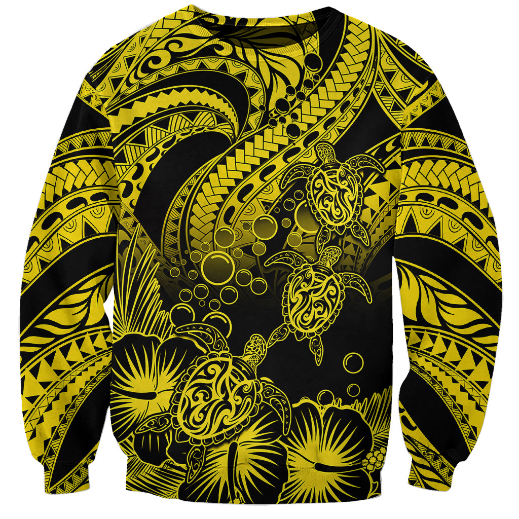 Personalised Polynesian Sweatshirt Tribal Honu Turtle with Hibiscus Gold Version LT14 Unisex Gold - Polynesian Pride