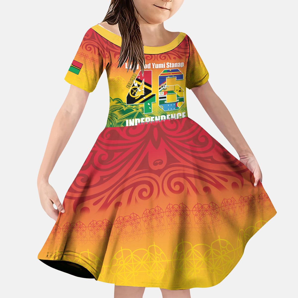 Vanuatu Indipendens Dei Kid Short Sleeve Dress Yumi 46th Independence Anniversary LT14 KID Reggae - Polynesian Pride