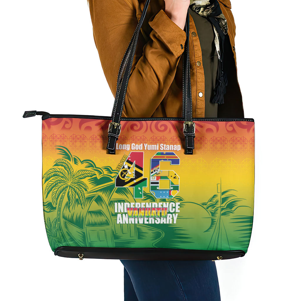 Vanuatu Indipendens Dei Leather Tote Bag Yumi 46th Independence Anniversary LT14 - Polynesian Pride