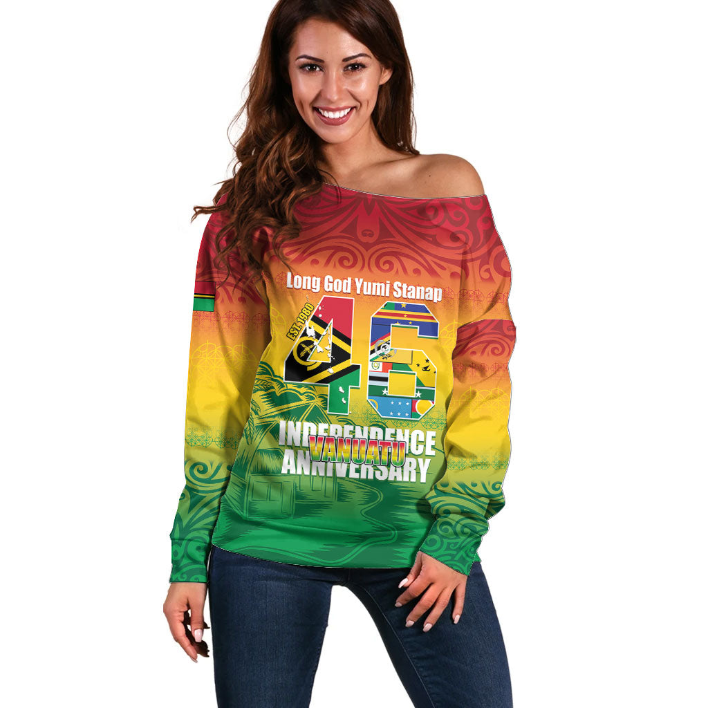 Vanuatu Indipendens Dei Off Shoulder Sweater Yumi 46th Independence Anniversary LT14 Women Reggae - Polynesian Pride