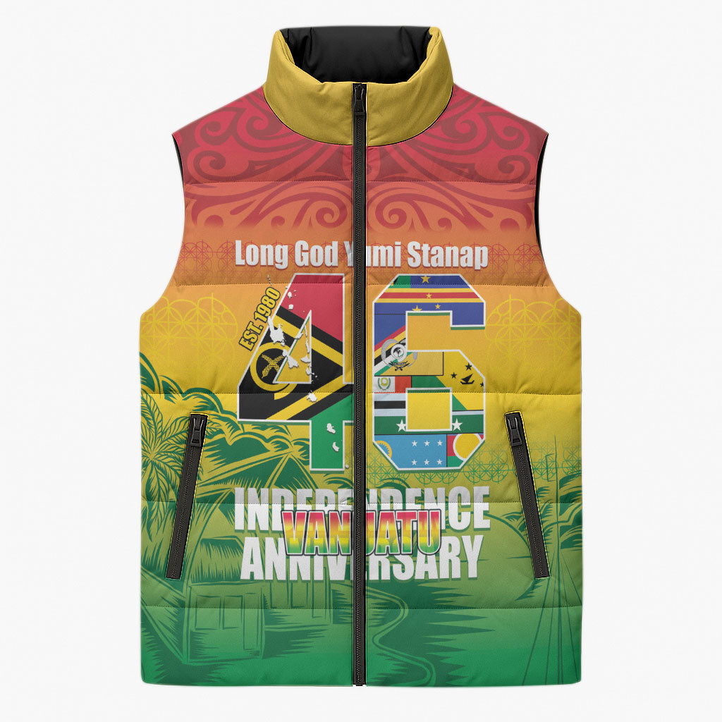 Vanuatu Indipendens Dei Sleeveless Puffer Jacket Yumi 46th Independence Anniversary LT14 Unisex Reggae - Polynesian Pride