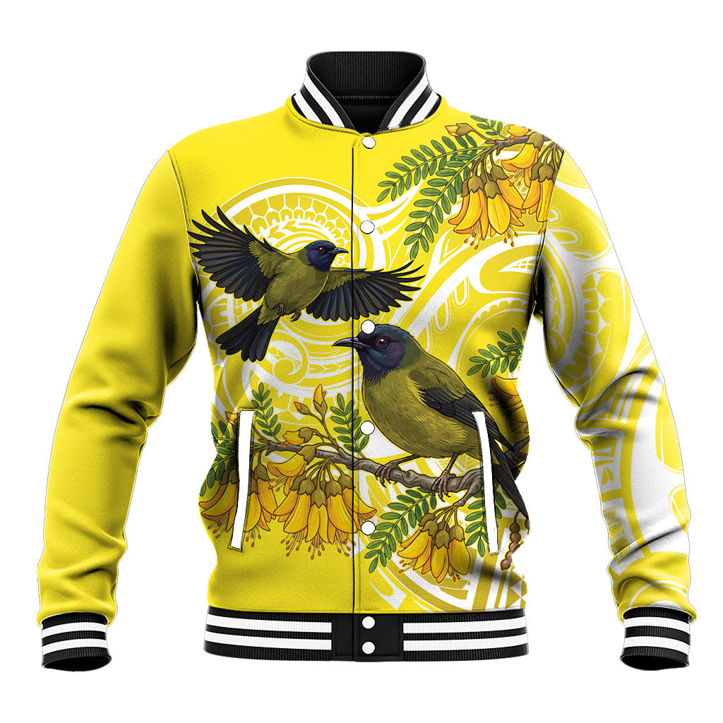 Bellbird New Zealand Baseball Jacket Korimako Kowhai Maori Pattern LT14 Unisex Yellow - Polynesian Pride