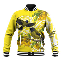 Bellbird New Zealand Baseball Jacket Korimako Kowhai Maori Pattern LT14 Unisex Yellow - Polynesian Pride