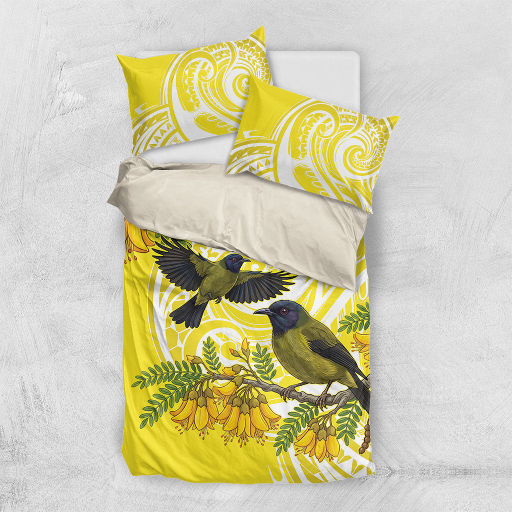 Bellbird New Zealand Bedding Set Korimako Kowhai Maori Pattern LT14 US Twin 172cm x 218cm Yellow - Polynesian Pride