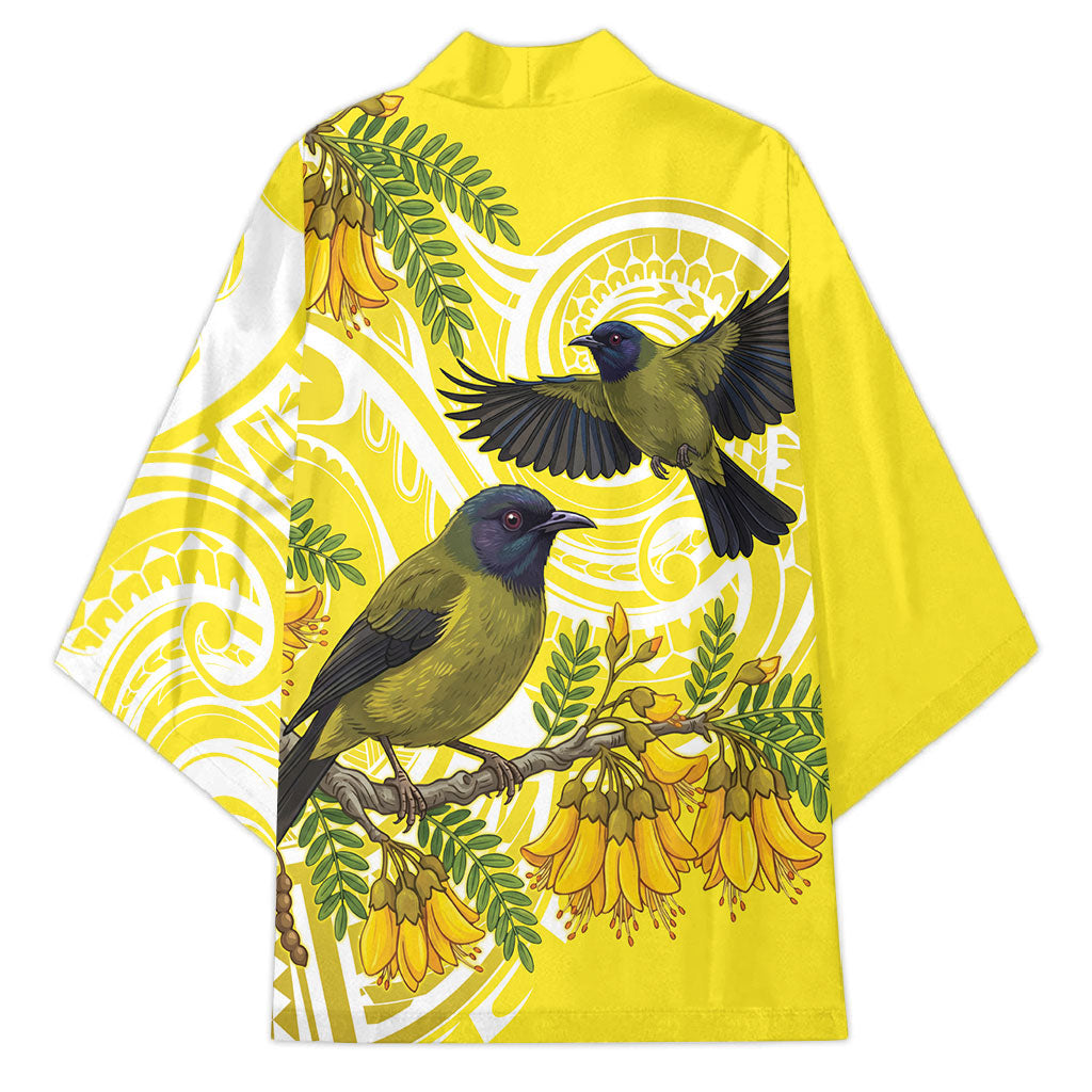Bellbird New Zealand Kimono Korimako Kowhai Maori Pattern LT14 - Polynesian Pride