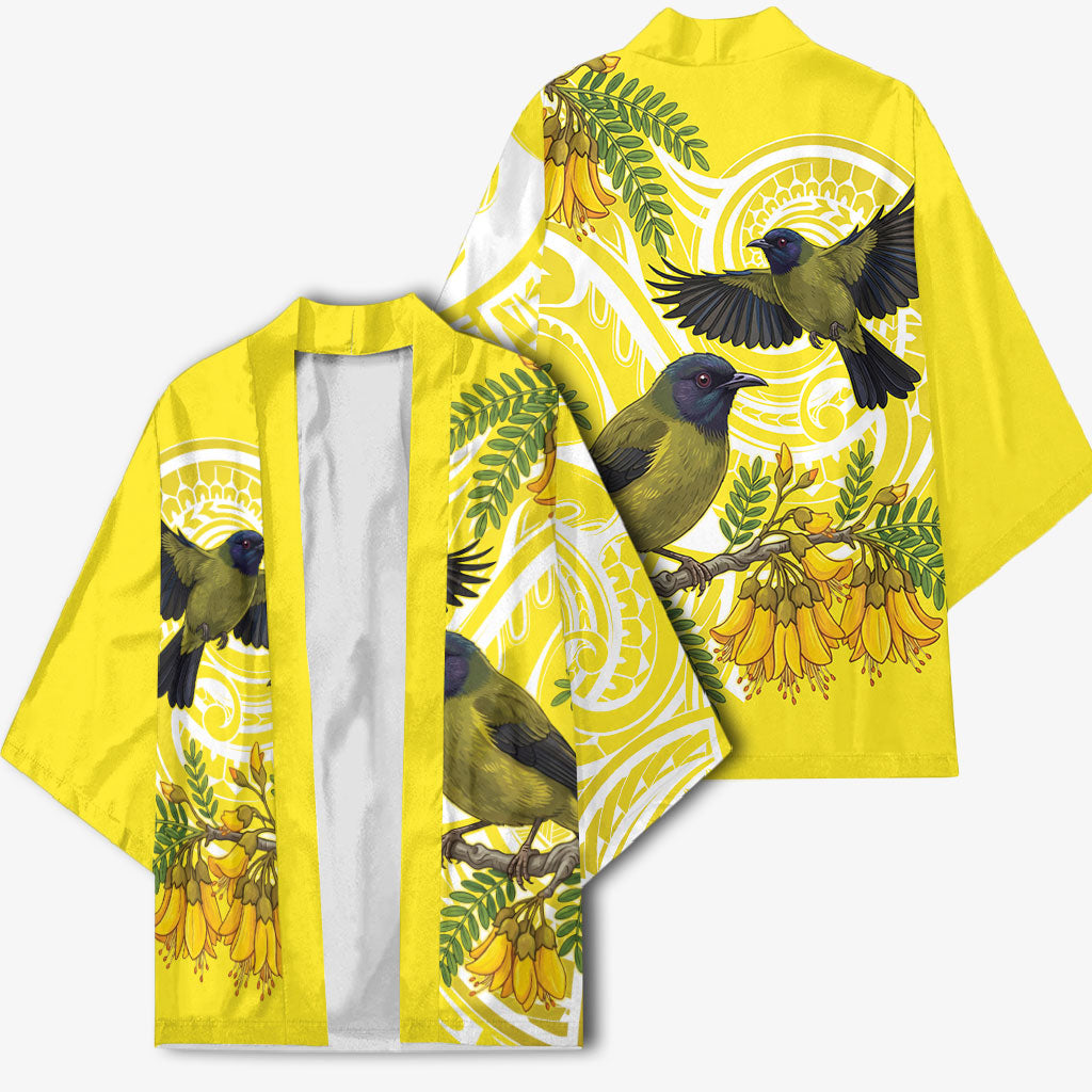 Bellbird New Zealand Kimono Korimako Kowhai Maori Pattern LT14 - Polynesian Pride