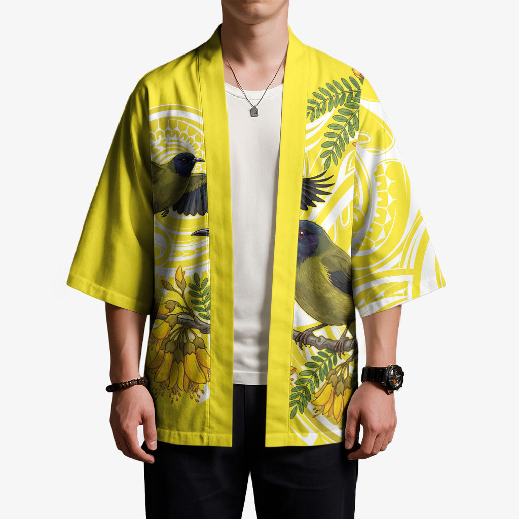 Bellbird New Zealand Kimono Korimako Kowhai Maori Pattern LT14 - Polynesian Pride
