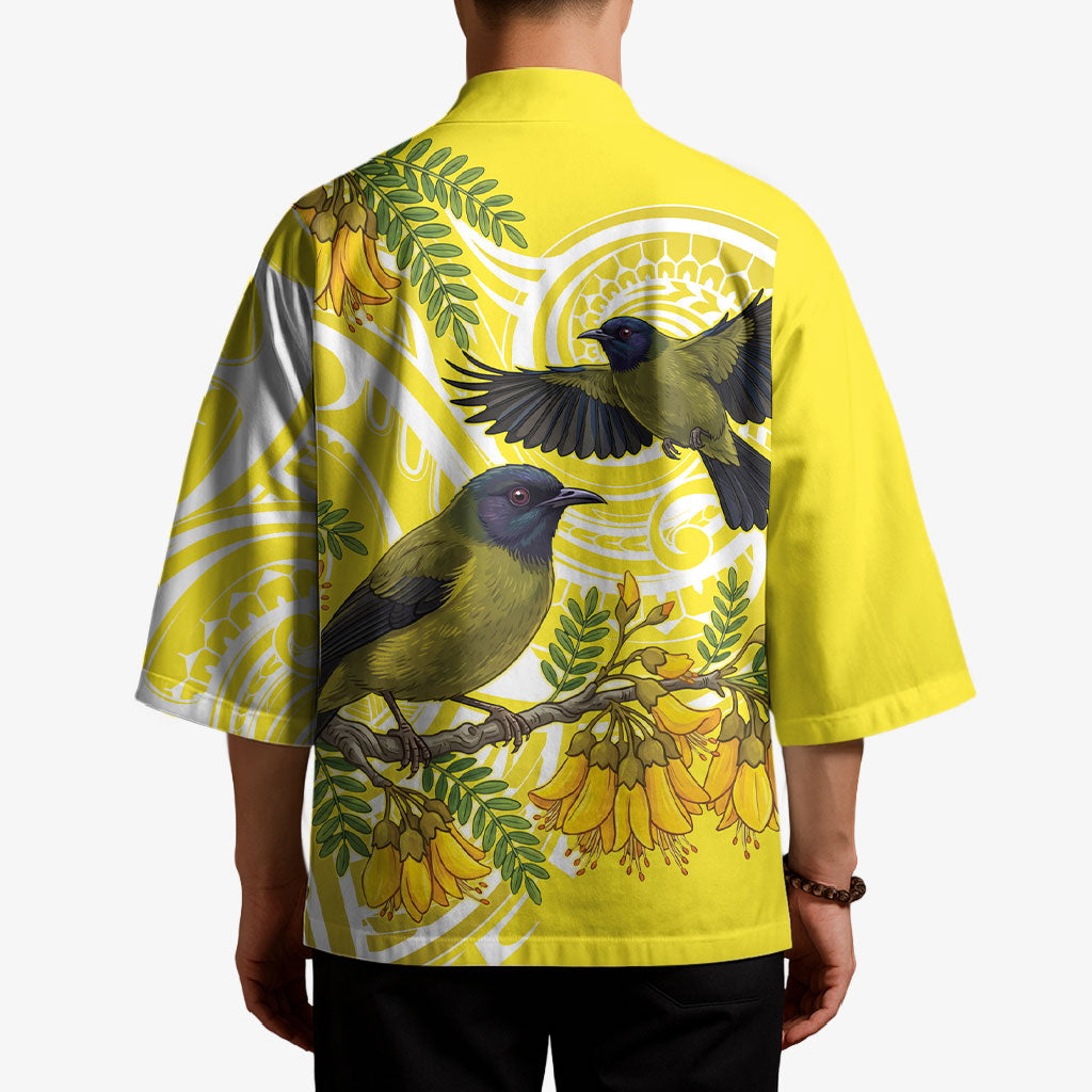 Bellbird New Zealand Kimono Korimako Kowhai Maori Pattern LT14 - Polynesian Pride