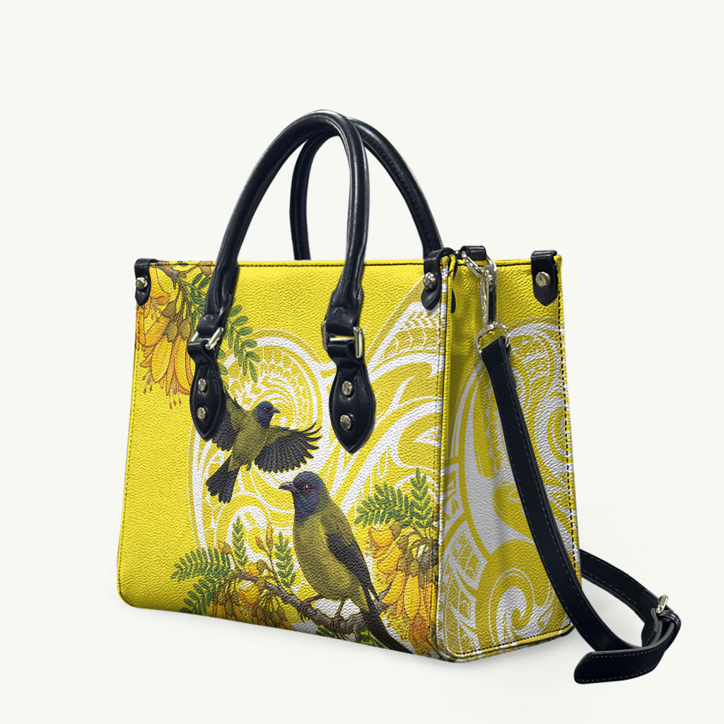Bellbird New Zealand Leather Bag Korimako Kowhai Maori Pattern LT14 Yellow - Polynesian Pride