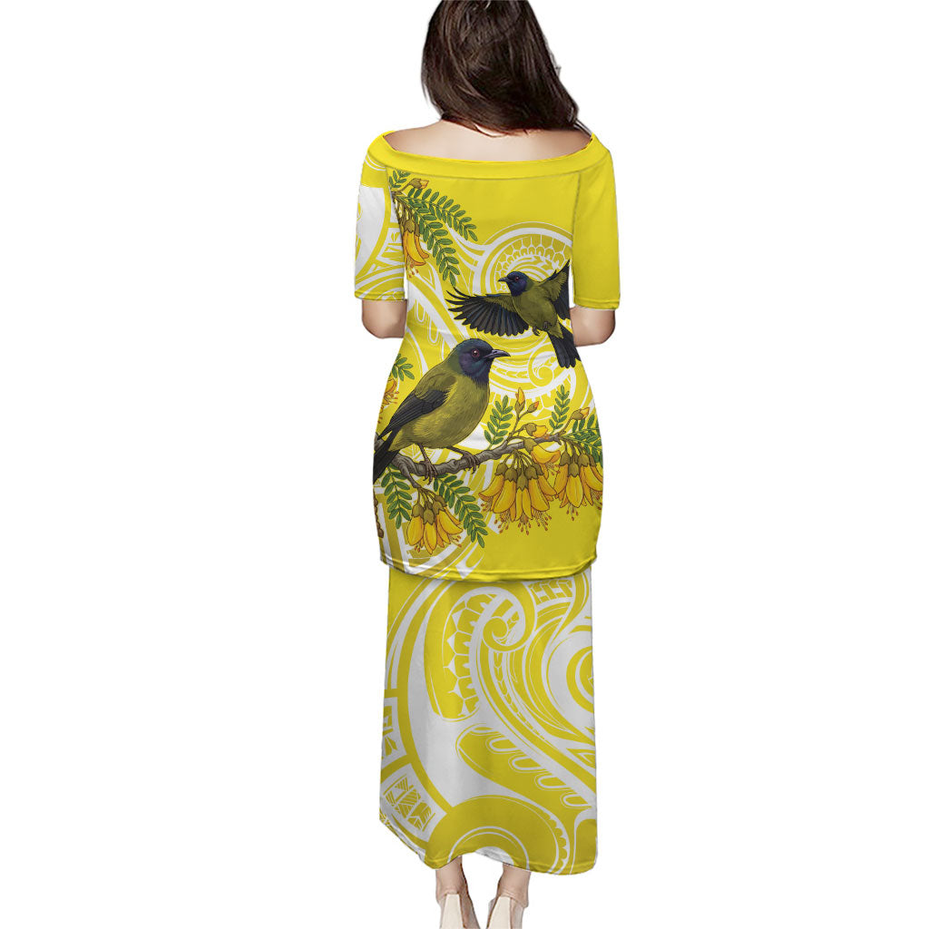 Bellbird New Zealand Puletasi Korimako Kowhai Maori Pattern LT14 - Polynesian Pride