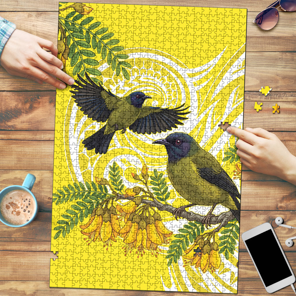 Bellbird New Zealand Puzzle Korimako Kowhai Maori Pattern LT14 Yellow - Polynesian Pride