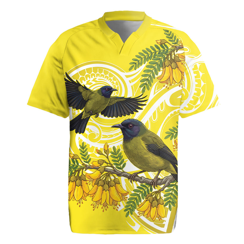 Bellbird New Zealand Rugby Jersey Korimako Kowhai Maori Pattern LT14 Yellow - Polynesian Pride