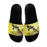 Bellbird New Zealand Slide Sandals Korimako Kowhai Maori Pattern LT14 Yellow - Polynesian Pride