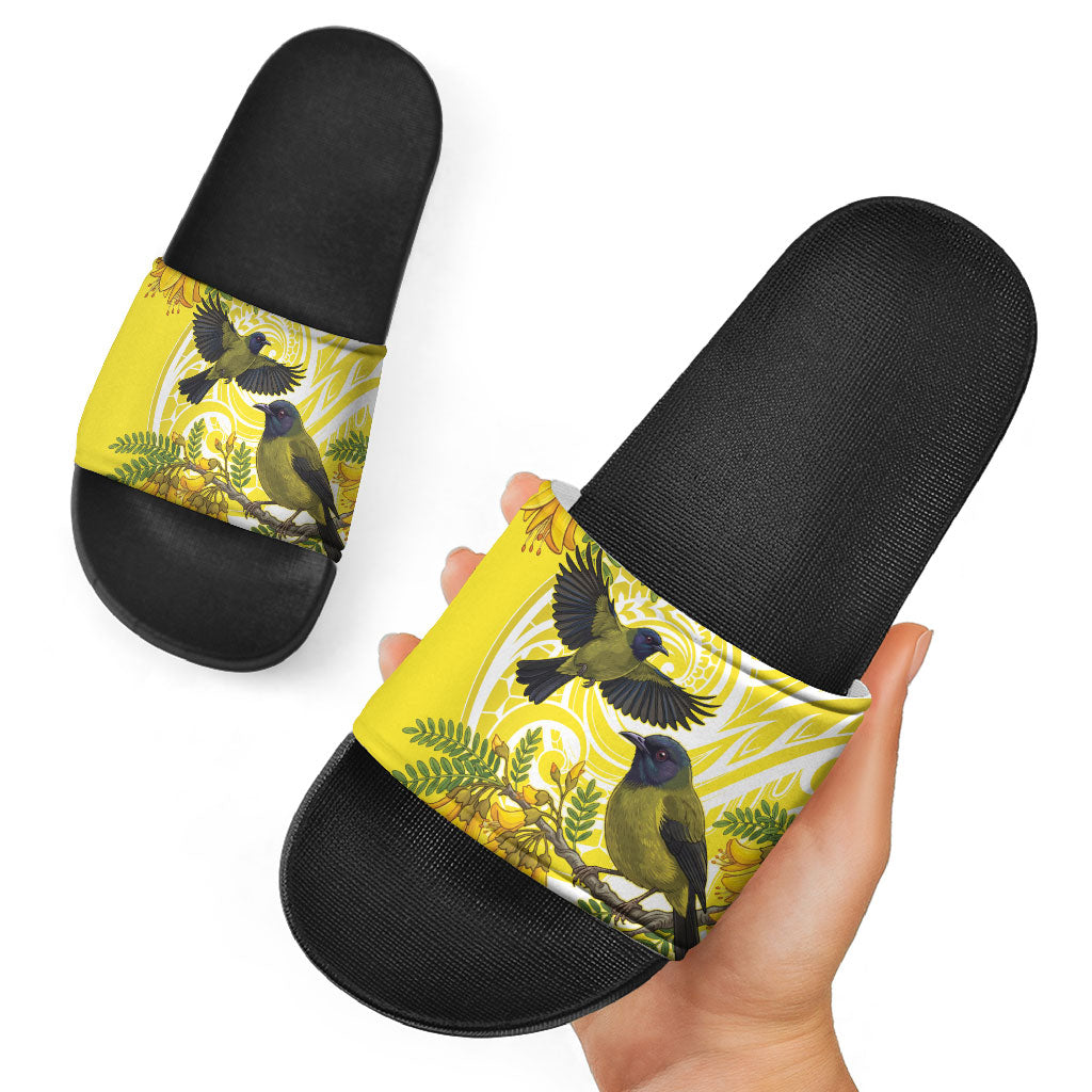 Bellbird New Zealand Slide Sandals Korimako Kowhai Maori Pattern LT14 - Polynesian Pride