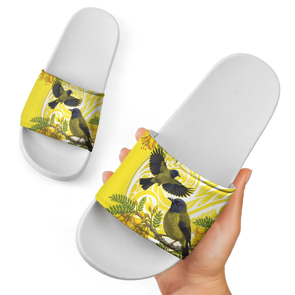 Bellbird New Zealand Slide Sandals Korimako Kowhai Maori Pattern LT14 - Polynesian Pride