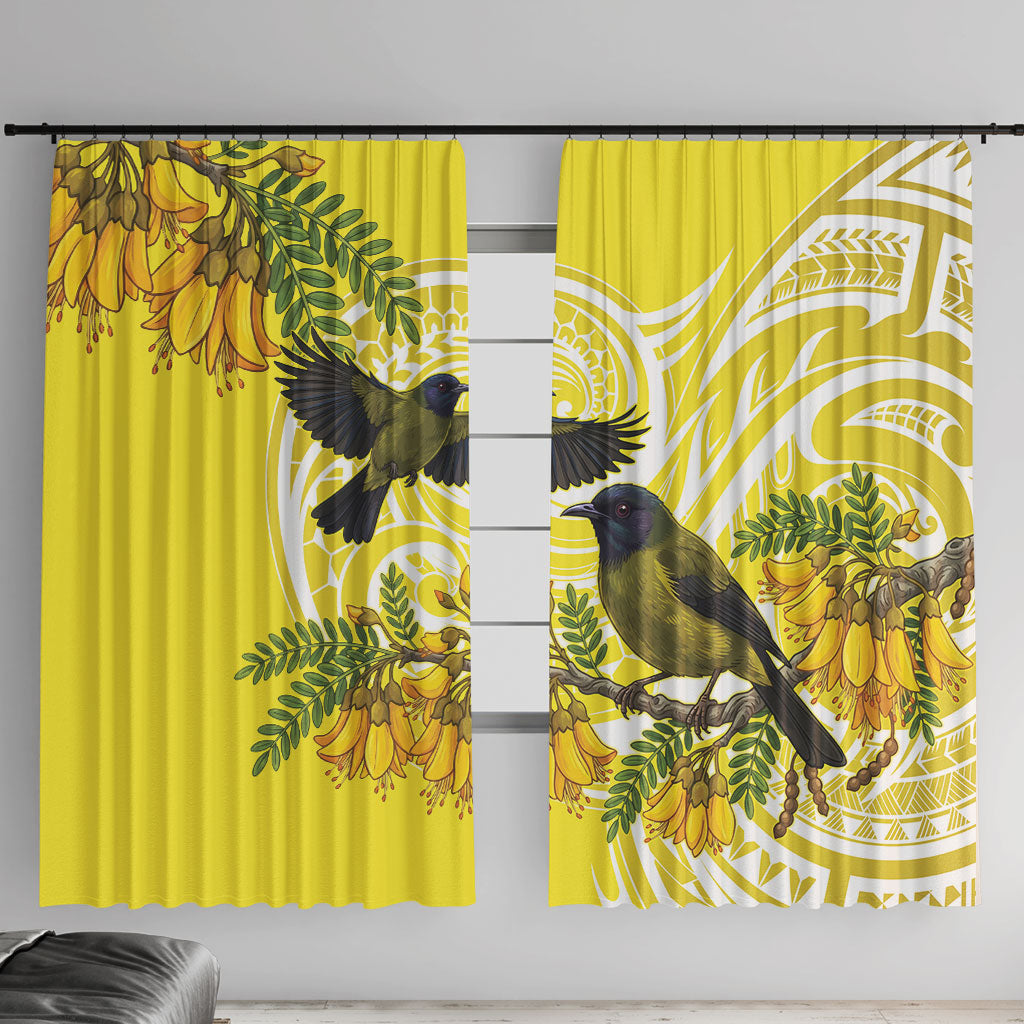 Bellbird New Zealand Window Curtain Korimako Kowhai Maori Pattern LT14 With Hooks Yellow - Polynesian Pride