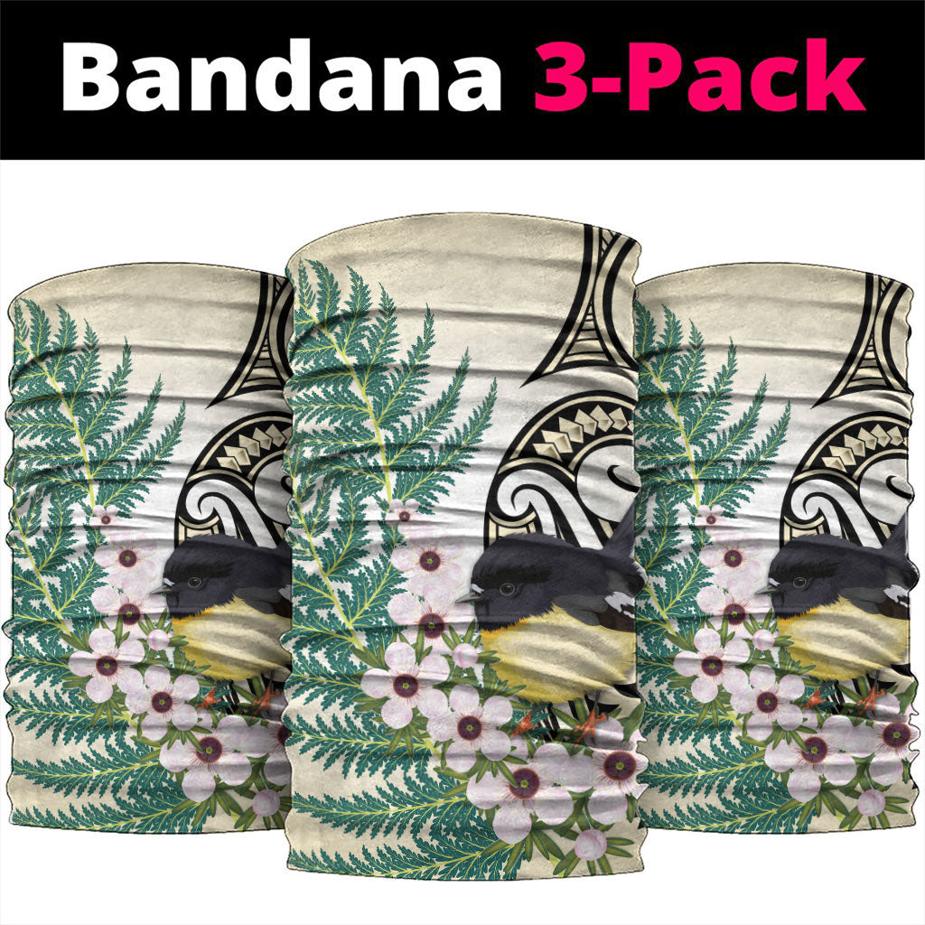 Endemic Tomtit New Zealand Neck Gaiter Miromiro Manuka Silver Fern Maori Pattern LT14 package One Size: 25*50cm Cream - Polynesian Pride