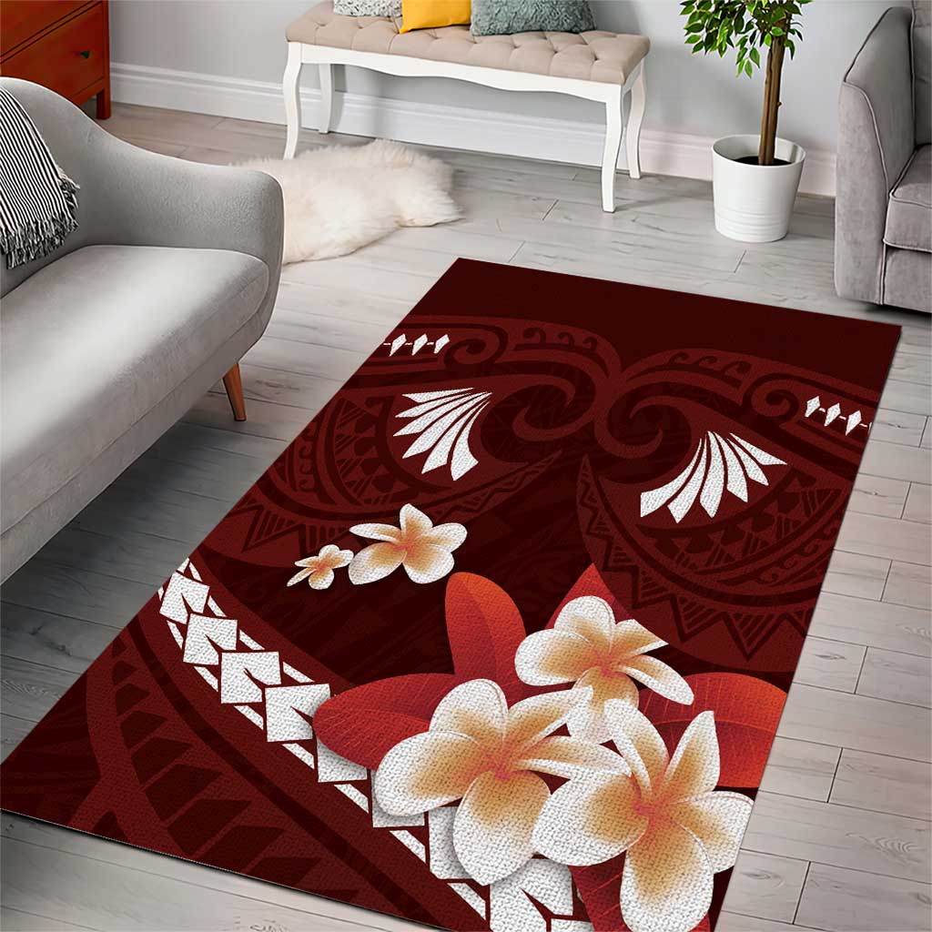 Oxblood Polynesia Area Rug Tribal Pattern Tropical Frangipani LT14 - Polynesian Pride