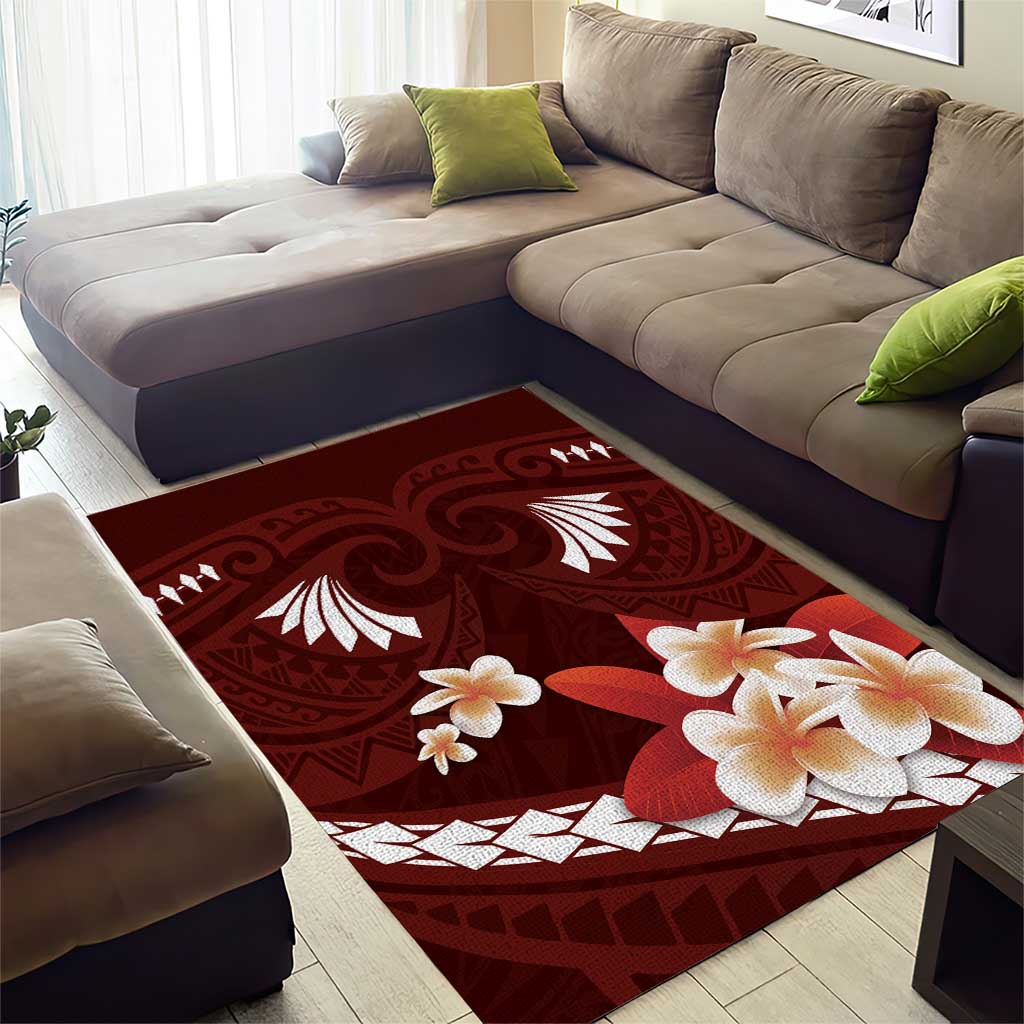 Oxblood Polynesia Area Rug Tribal Pattern Tropical Frangipani LT14 - Polynesian Pride