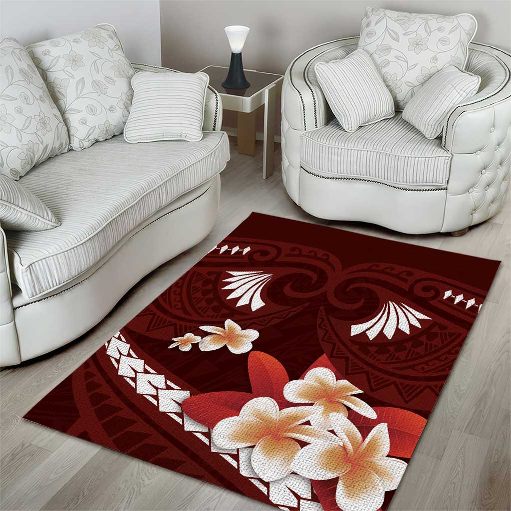 Oxblood Polynesia Area Rug Tribal Pattern Tropical Frangipani LT14 - Polynesian Pride