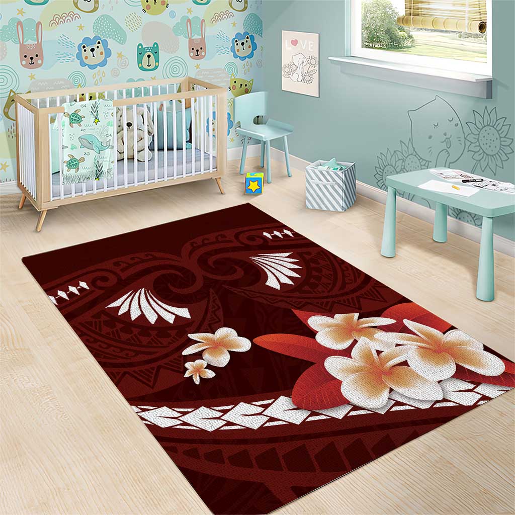 Oxblood Polynesia Area Rug Tribal Pattern Tropical Frangipani LT14 - Polynesian Pride