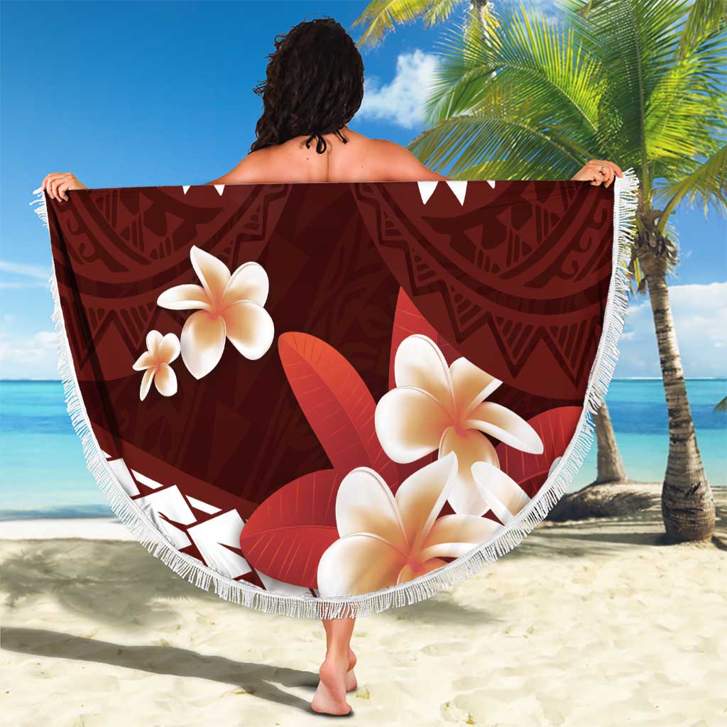 Oxblood Polynesia Beach Blanket Tribal Pattern Tropical Frangipani LT14 - Polynesian Pride