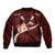 Oxblood Polynesia Bomber Jacket Tribal Pattern Tropical Frangipani