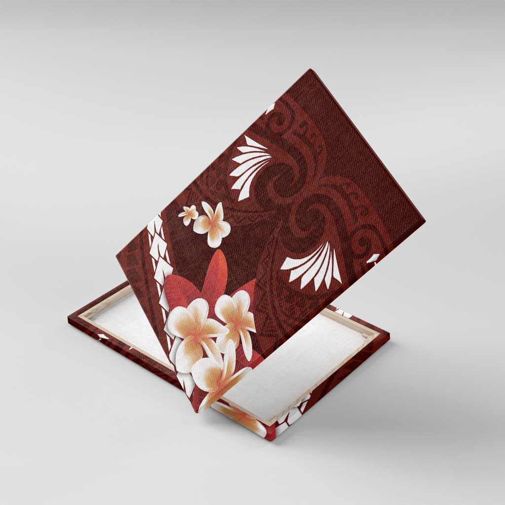 Oxblood Polynesia Canvas Wall Art Tribal Pattern Tropical Frangipani LT14 With Frame Oxblood - Polynesian Pride