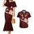 Oxblood Polynesia Couples Matching Mermaid Dress and Hawaiian Shirt Tribal Pattern Tropical Frangipani