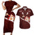 Oxblood Polynesia Couples Matching Short Sleeve Bodycon Dress and Hawaiian Shirt Tribal Pattern Tropical Frangipani