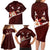 Oxblood Polynesia Family Matching Long Sleeve Bodycon Dress and Hawaiian Shirt Tribal Pattern Tropical Frangipani