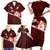 Oxblood Polynesia Family Matching Short Sleeve Bodycon Dress and Hawaiian Shirt Tribal Pattern Tropical Frangipani