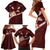 Oxblood Polynesia Family Matching Short Sleeve Bodycon Dress and Hawaiian Shirt Tribal Pattern Tropical Frangipani