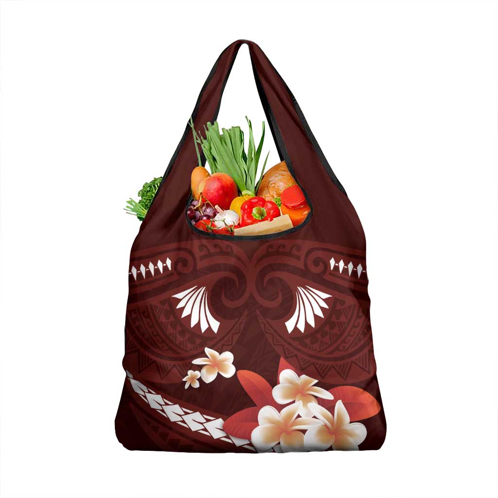 Oxblood Polynesia Grocery Bag Tribal Pattern Tropical Frangipani LT14 1-pack One Size Oxblood - Polynesian Pride