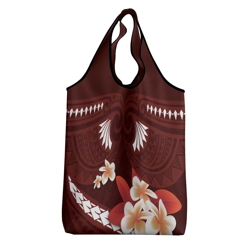 Oxblood Polynesia Grocery Bag Tribal Pattern Tropical Frangipani LT14 - Polynesian Pride