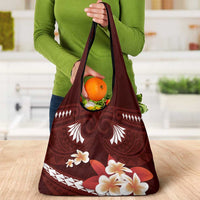 Oxblood Polynesia Grocery Bag Tribal Pattern Tropical Frangipani LT14 - Polynesian Pride