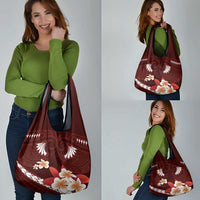 Oxblood Polynesia Grocery Bag Tribal Pattern Tropical Frangipani LT14 - Polynesian Pride