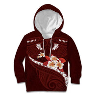 Oxblood Polynesia Kid Hoodie Tribal Pattern Tropical Frangipani LT14 Hoodie Oxblood - Polynesian Pride