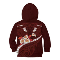Oxblood Polynesia Kid Hoodie Tribal Pattern Tropical Frangipani LT14 - Polynesian Pride