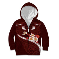 Oxblood Polynesia Kid Hoodie Tribal Pattern Tropical Frangipani LT14 Zip Hoodie Oxblood - Polynesian Pride