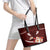 Oxblood Polynesia Leather Tote Bag Tribal Pattern Tropical Frangipani