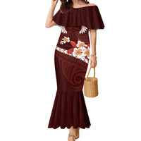 Oxblood Polynesia Mermaid Dress Tribal Pattern Tropical Frangipani LT14 Women Oxblood - Polynesian Pride