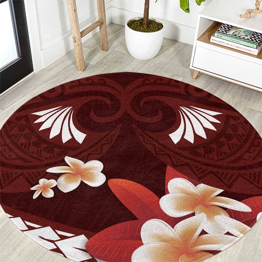 Oxblood Polynesia Round Carpet Tribal Pattern Tropical Frangipani LT14 Oxblood - Polynesian Pride